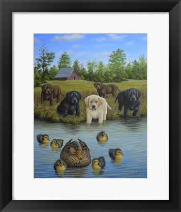 Framed Puppies And Ducklings Print