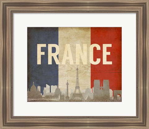 Framed Paris, France - Flags and Skyline Print