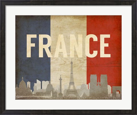 Framed Paris, France - Flags and Skyline Print