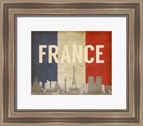 Framed Paris, France - Flags and Skyline Print