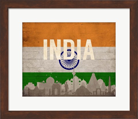 Framed New Delhi, India - Flags and Skyline Print