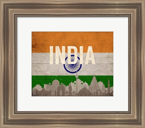 Framed New Delhi, India - Flags and Skyline Print