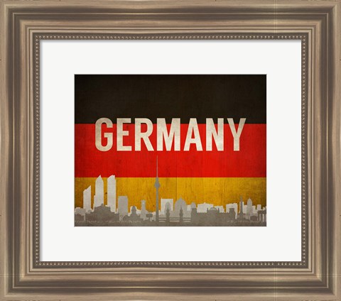 Framed Berlin, Germany - Flags and Skyline Print