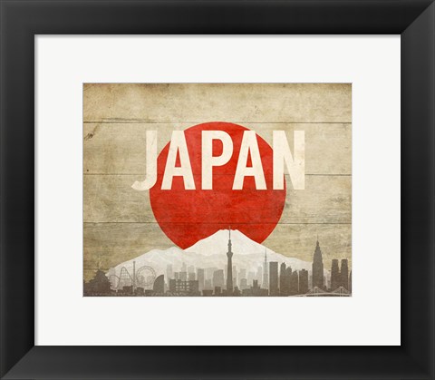 Framed Tokyo, Japan - Flags and Skyline Print