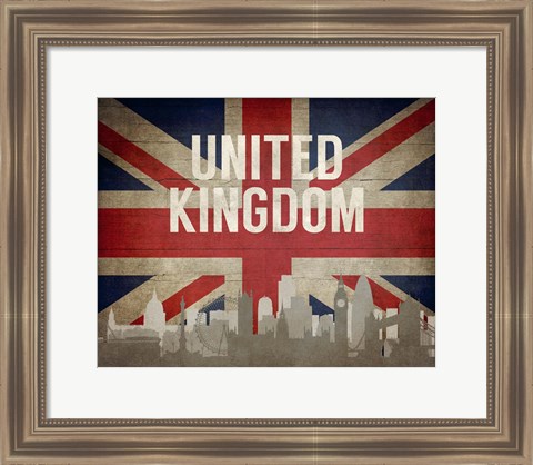 Framed London, United Kingdom - Flags and Skyline Print