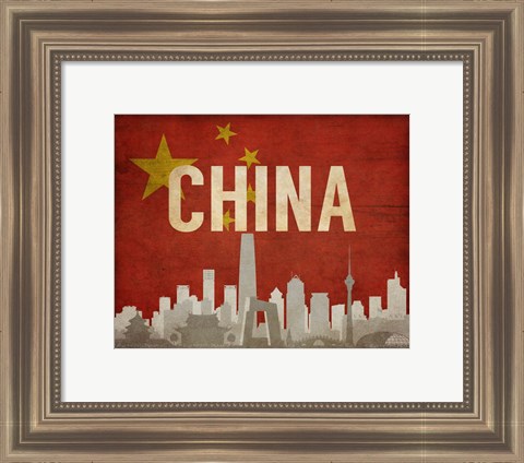 Framed Beijing, China - Flags and Skyline Print