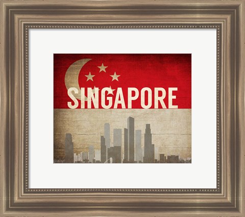 Framed Singapore - Flags and Skyline Print