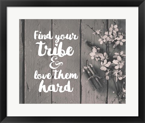 Framed Find Your Tribe - Flowers and Pencils Grayscale Print