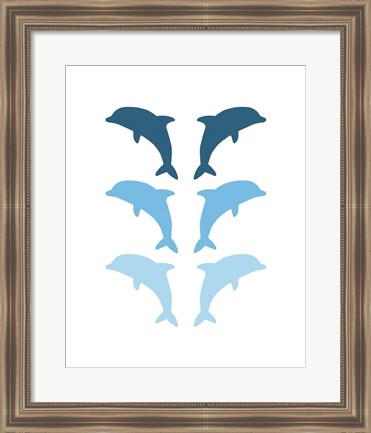 Framed Leaping Dolphins - Blue Print