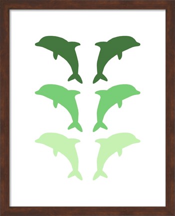 Framed Leaping Dolphins - Green Print