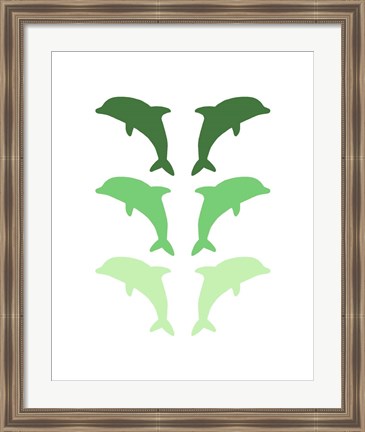 Framed Leaping Dolphins - Green Print