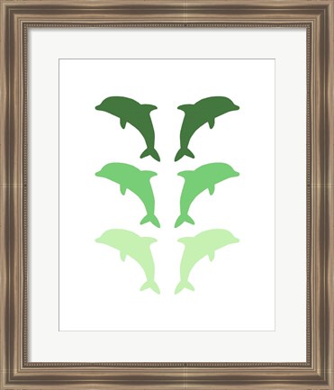 Framed Leaping Dolphins - Green Print