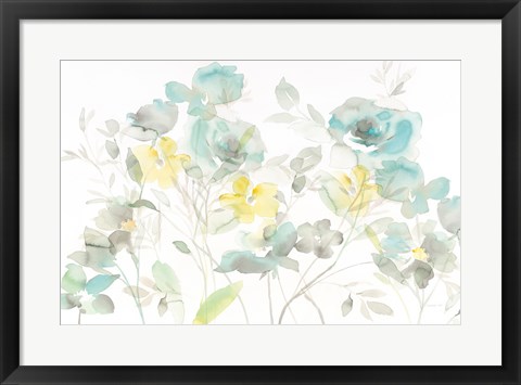 Framed Aqua Roses Shadows Print