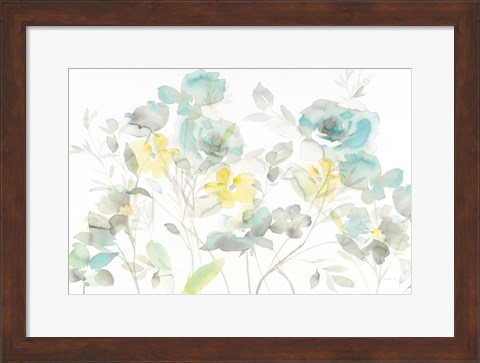 Framed Aqua Roses Shadows Print