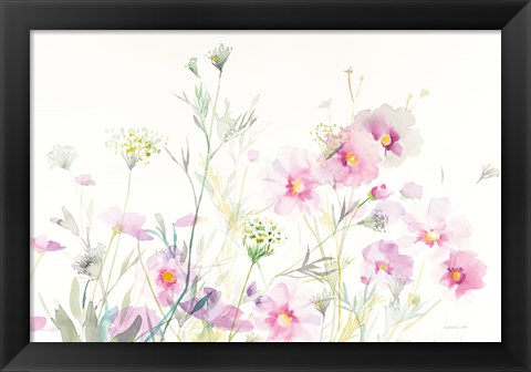 Framed Queen Annes Lace and Cosmos on White Print