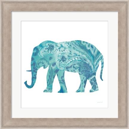 Framed Boho Teal Elephant II Print