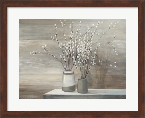 Framed Pussy Willow Still Life Gray Pots Print