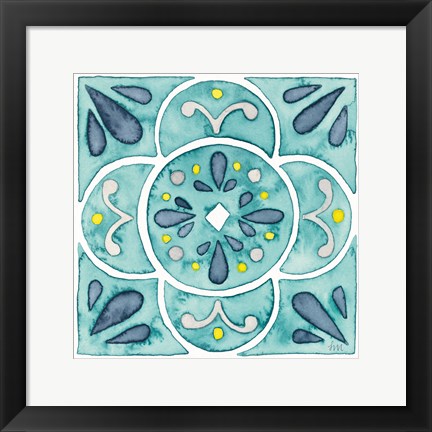 Framed Garden Getaway Tile VII Teal Print