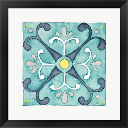 Framed Garden Getaway Tile III Teal Print