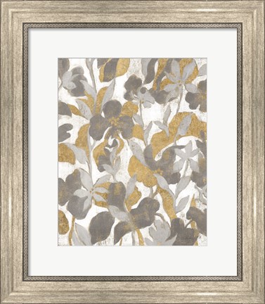 Framed Painted Tropical Screen II Gray Gold Print