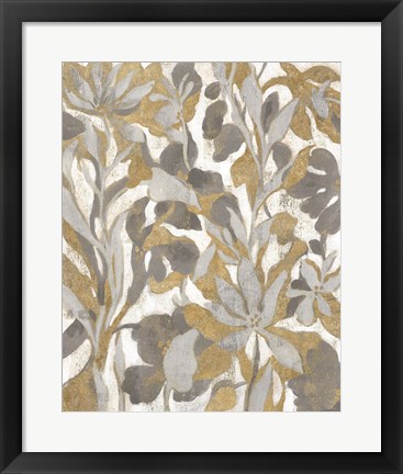 Framed Painted Tropical Screen I Gray Gold Print