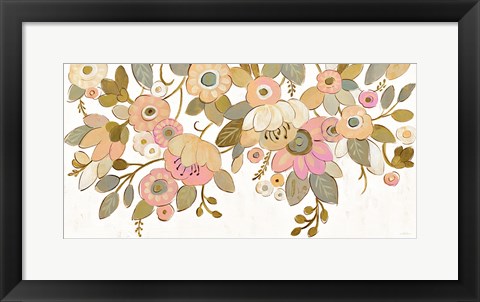 Framed Decorative Pastel Flowers on White Print