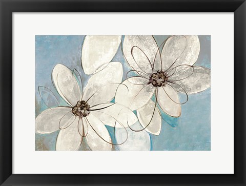 Framed Blue and Neutral Floral Print