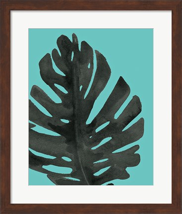 Framed Tropical Palm I BW Turquoise Print