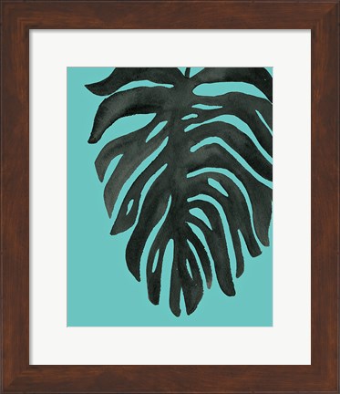 Framed Tropical Palm II BW Turquoise Print