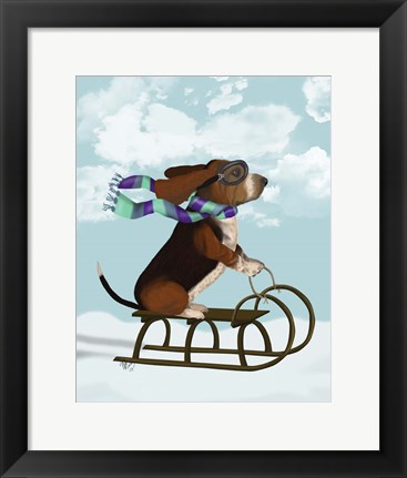 Framed Basset Hound, Sledging Print