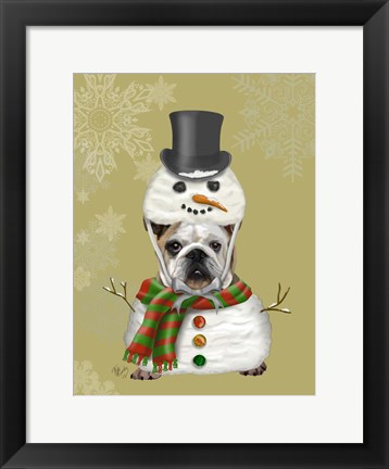 Framed English Bulldog, Snowman Costume Print