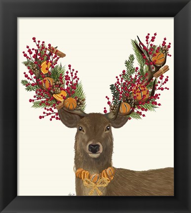 Framed Deer, Cranberry and Orange Wreath Print