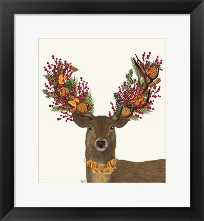 Framed Deer, Cranberry and Orange Wreath Print