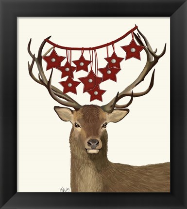 Framed Deer, Star Decorations Print