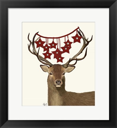 Framed Deer, Star Decorations Print