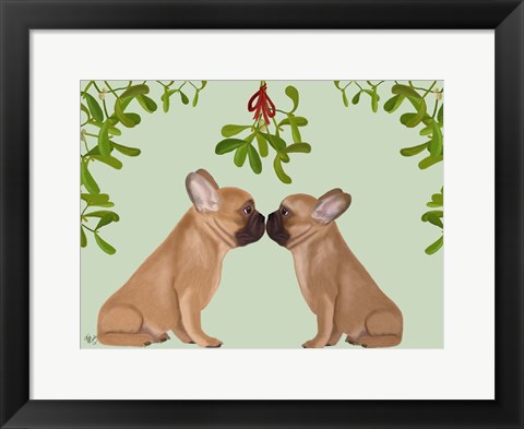 Framed French Bulldogs and Mistletoe Print