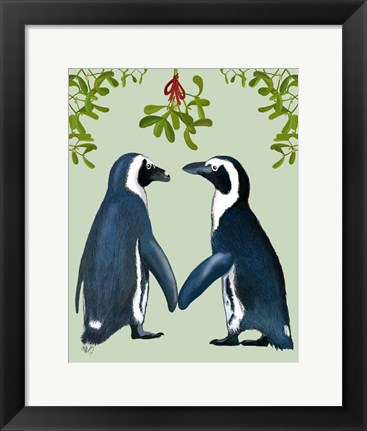 Framed Penguins And Mistletoe Print