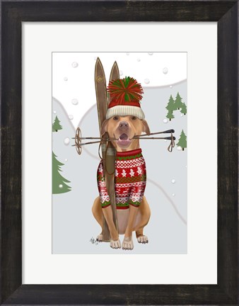 Framed Pitbull Skiing Print