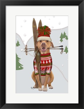 Framed Pitbull Skiing Print