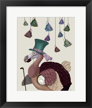 Framed Dodo with Hanging Teacups Print