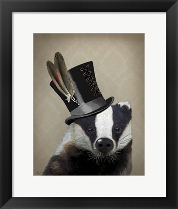 Framed Steampunk Badger in Top Hat Print