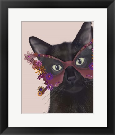 Framed Cat and Flower Glasses Print