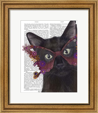 Framed Cat and Flower Glasses Print