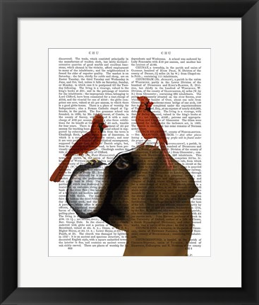 Framed Boxer and Red Cardinals Print