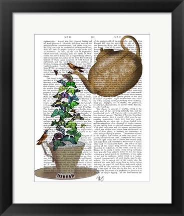 Framed Teapot, Cup and Butterflies Print