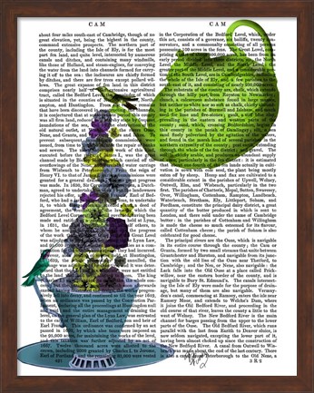 Framed Teapot, Cup and Flowers, Green and Blue Print