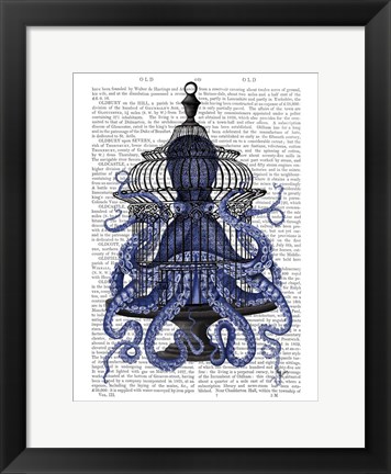 Framed Blue Octopus in Cage Print