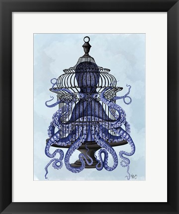 Framed Blue Octopus in Cage Print