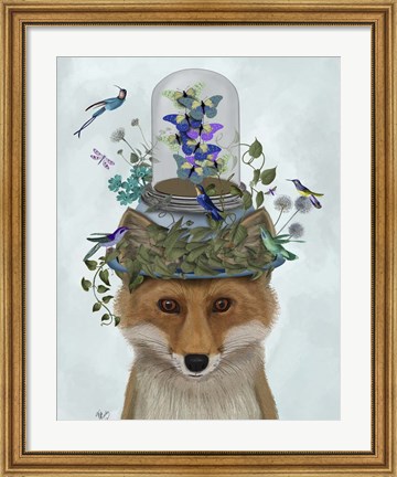 Framed Fox with Butterfly Bell Jar Print