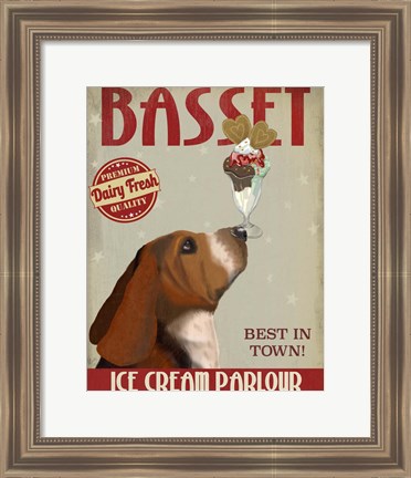 Framed Basset Hound Ice Cream Print